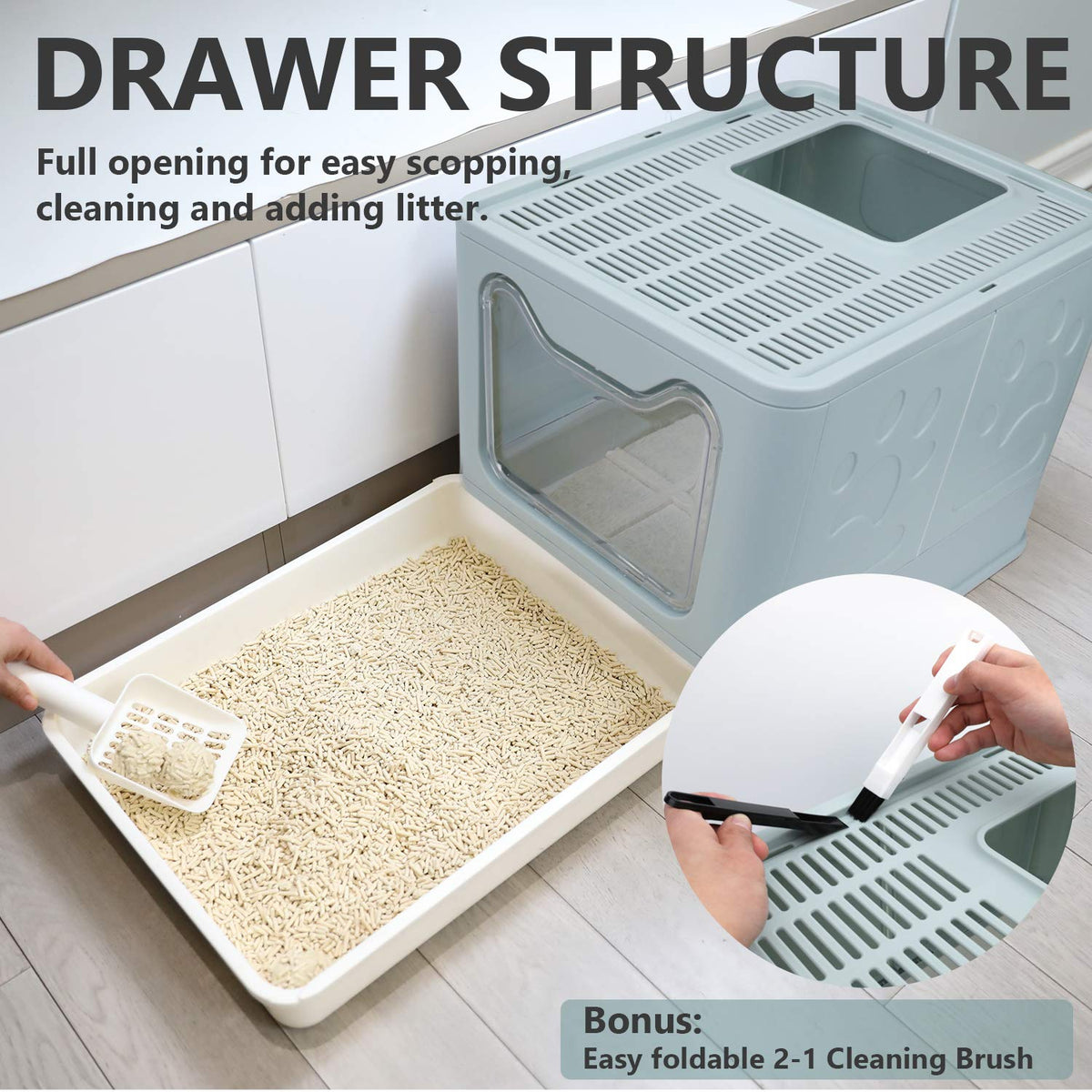 Foldable Enclosed Cat Litter Box with Lid and Litter Scoop P16488