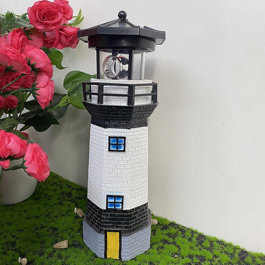 10.9in Resin Waterproof Solar-Powered Lighthouse Statue J984026