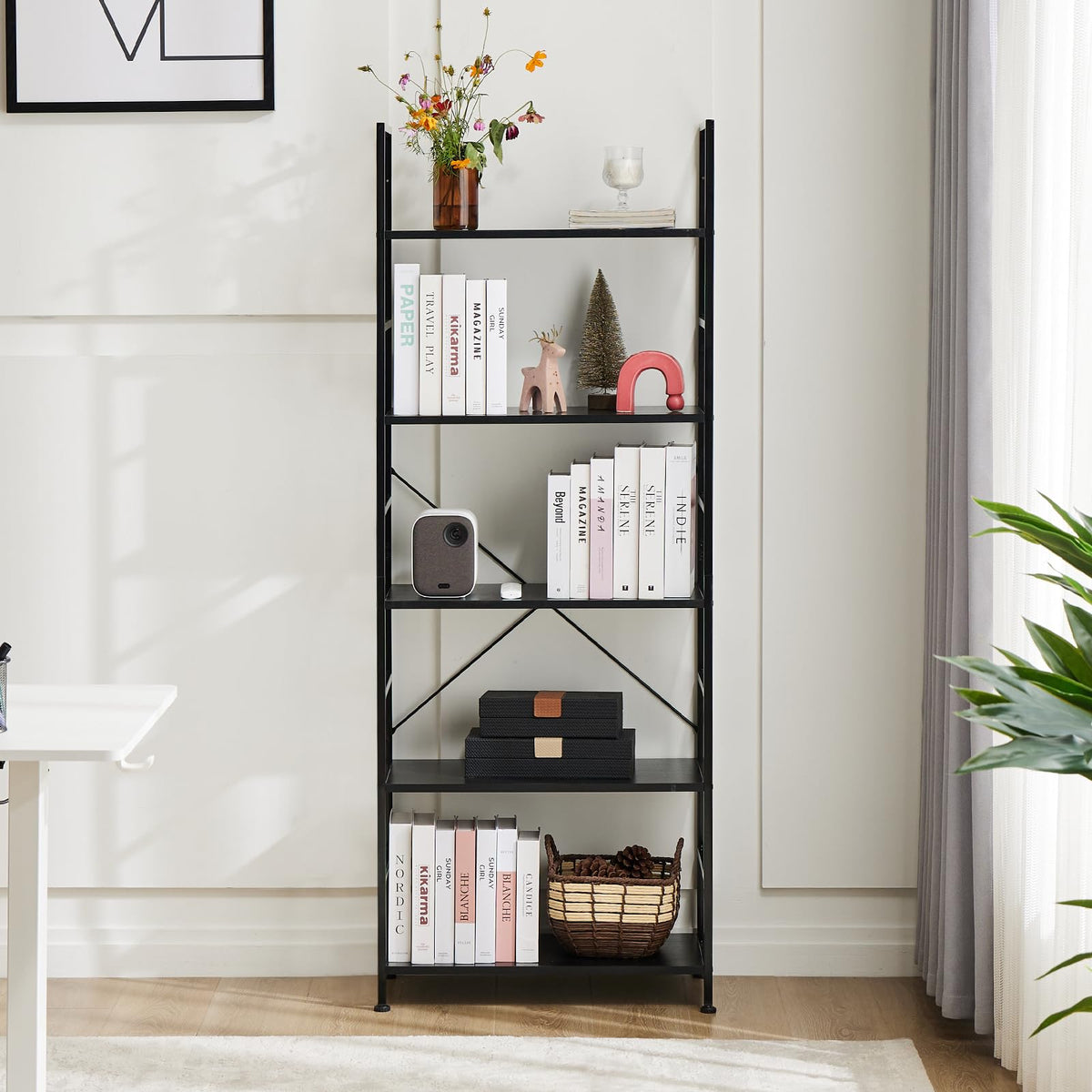 5 Tiers Freestanding Tall Bookshelf Y55423
