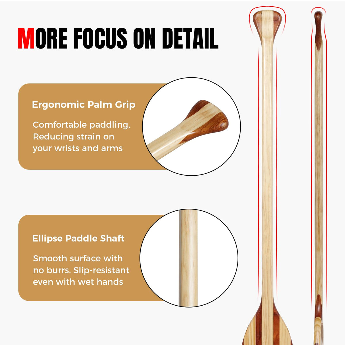 Wooden Canoe Paddle with Palm Grip M502