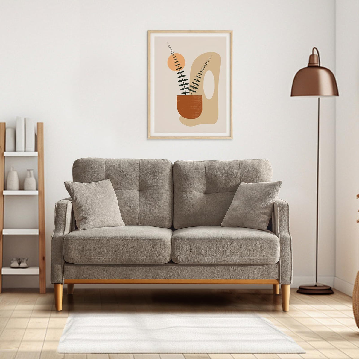 Light Grey Fabric Upholstered 2-Seat Loveseat Sofa with USB Port V19680