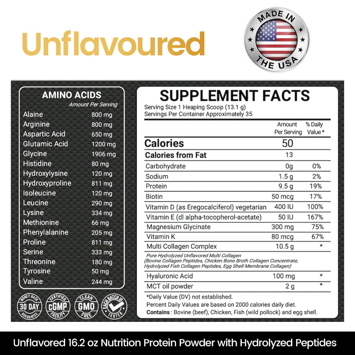 Multi Collagen Protein Powder 16.2 oz Pack of 6 Unflavored L2347