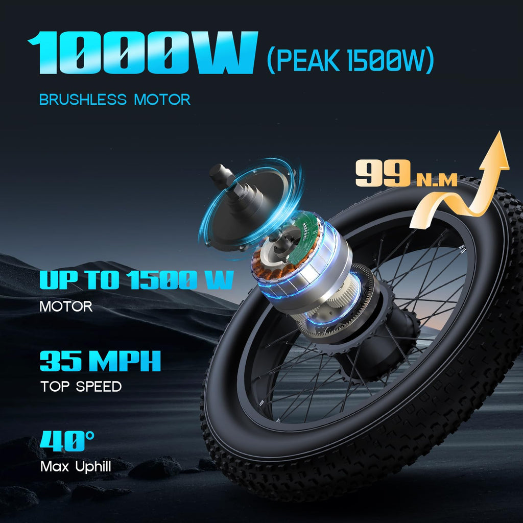 Peak 1500W 48V 20Ah 20'' Fat Tire 7-Speed Electric Bike O891