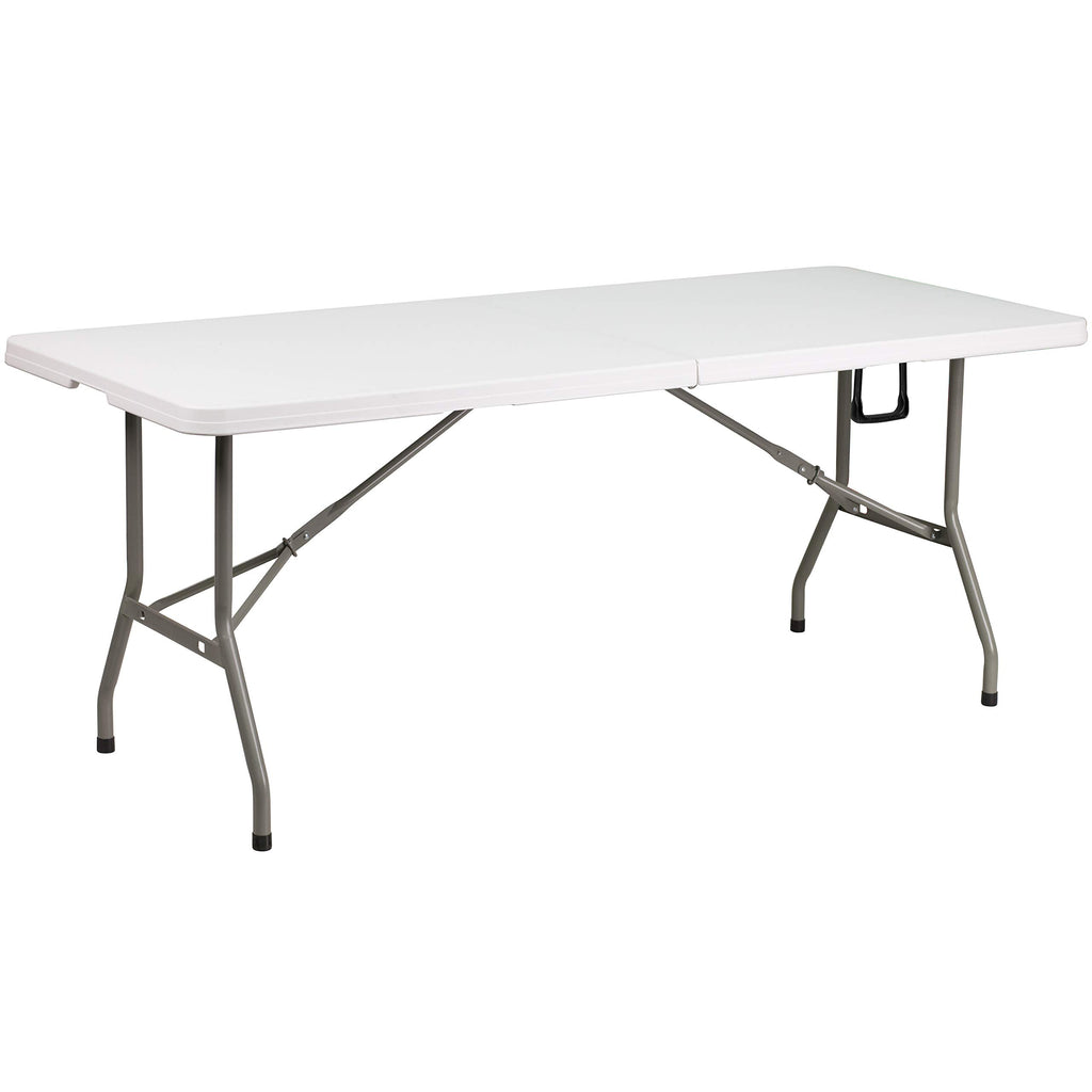 6-Foot Bi-Fold Granite White Plastic Folding Table with Carrying Handle I6516