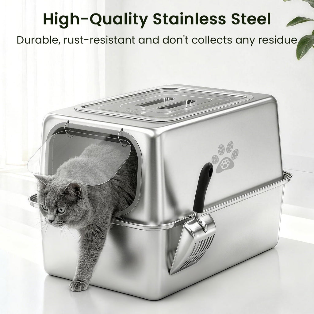 Enclosed Stainless Steel Cat Litter Box with Lid D266607