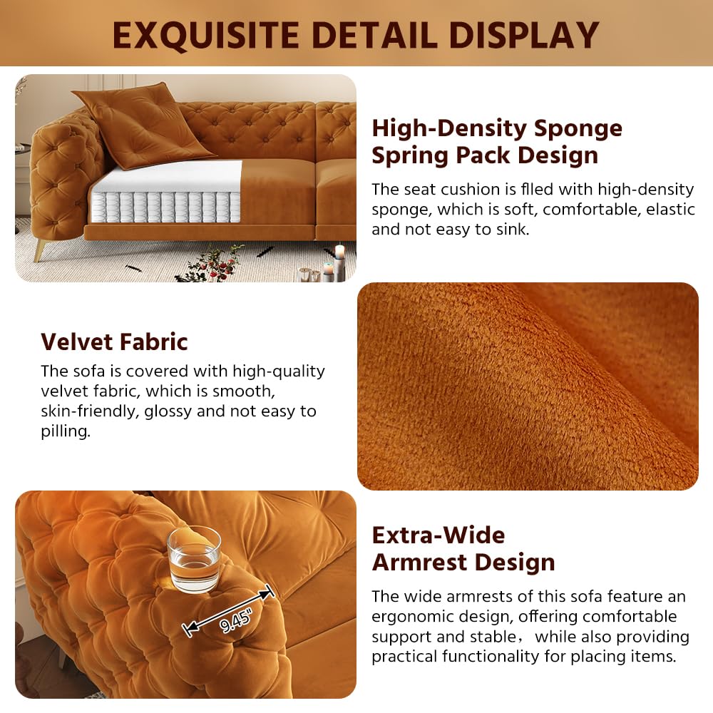 Orange Velvet 3 in 1 Convertible Sleeper Sofa O1314