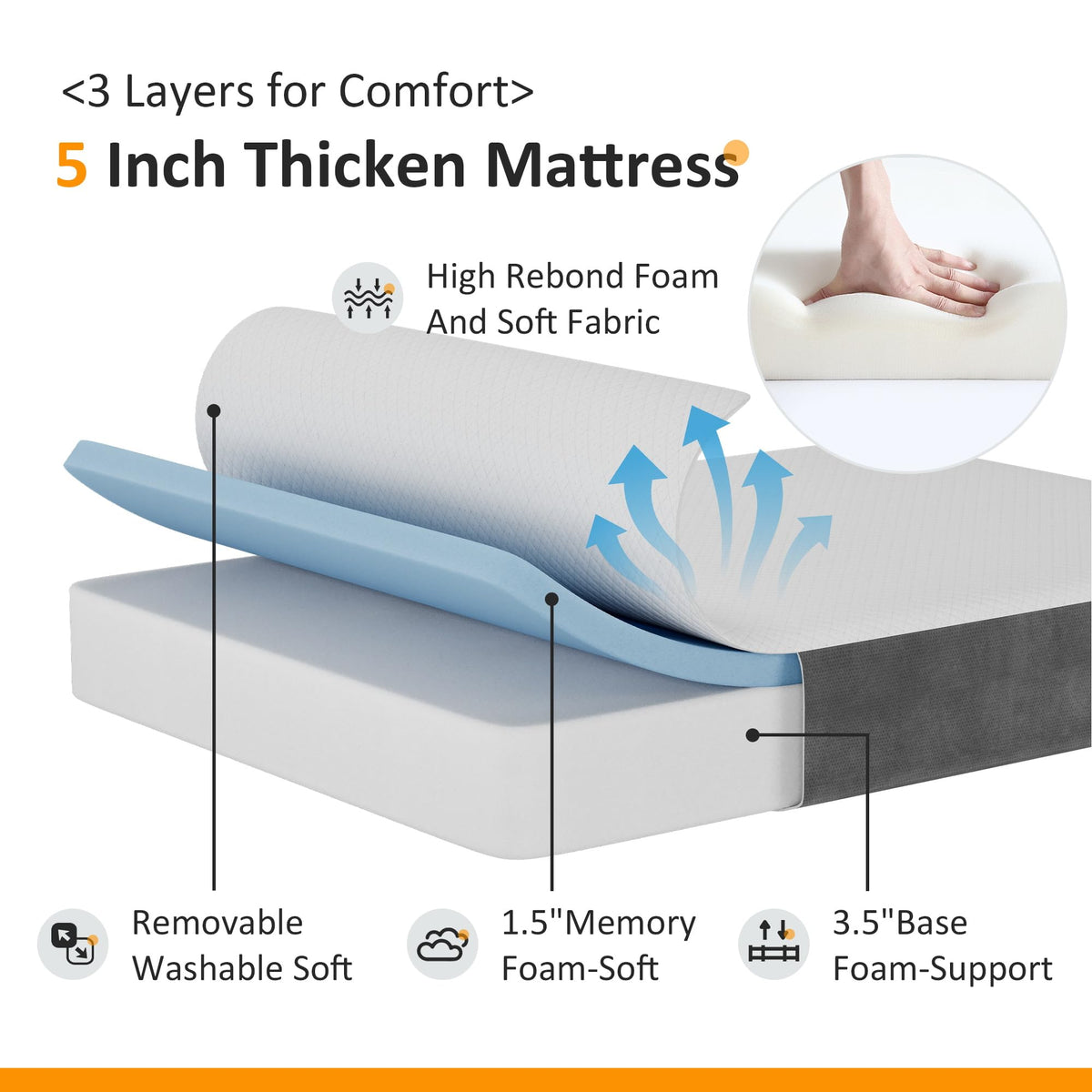 Twin Size Folding Bed with Memory Foam Mattress N422