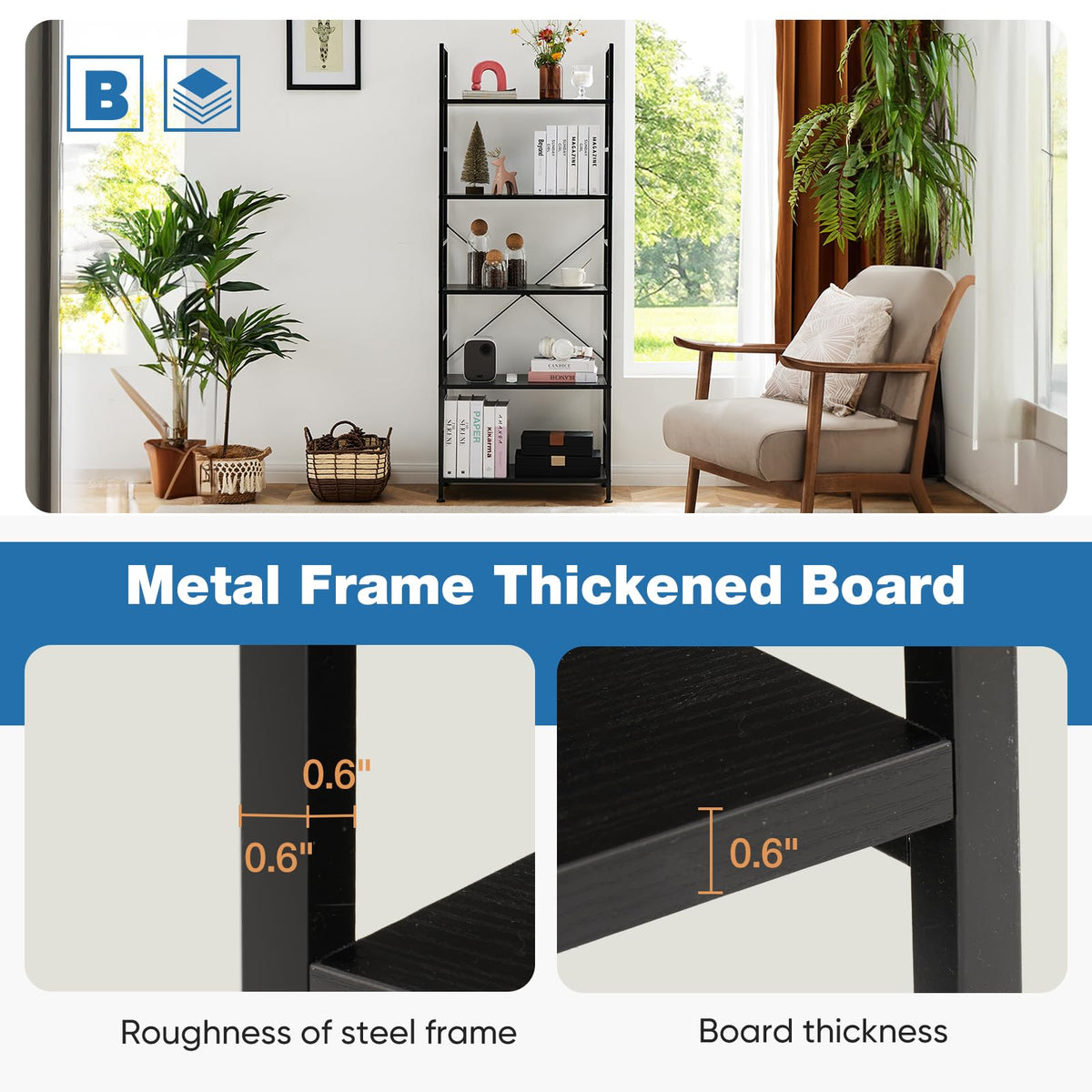 5 Tiers Freestanding Tall Bookshelf Y55423