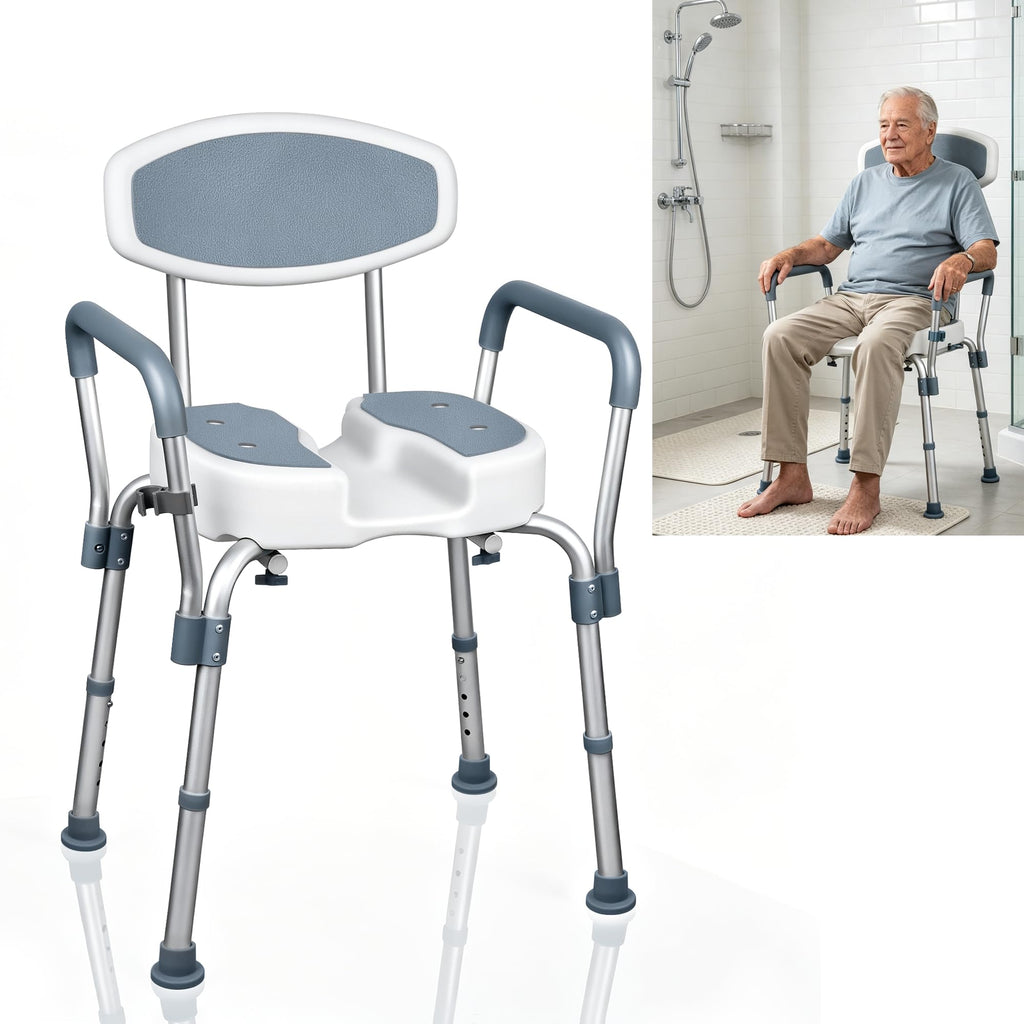 Height Adjustable Shower Chair with Padded Armrests J109