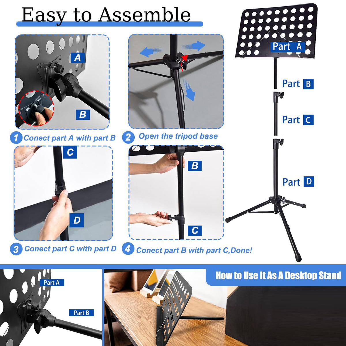 Height Adjustable Sheet Music Stand with Carrying Bag I8651