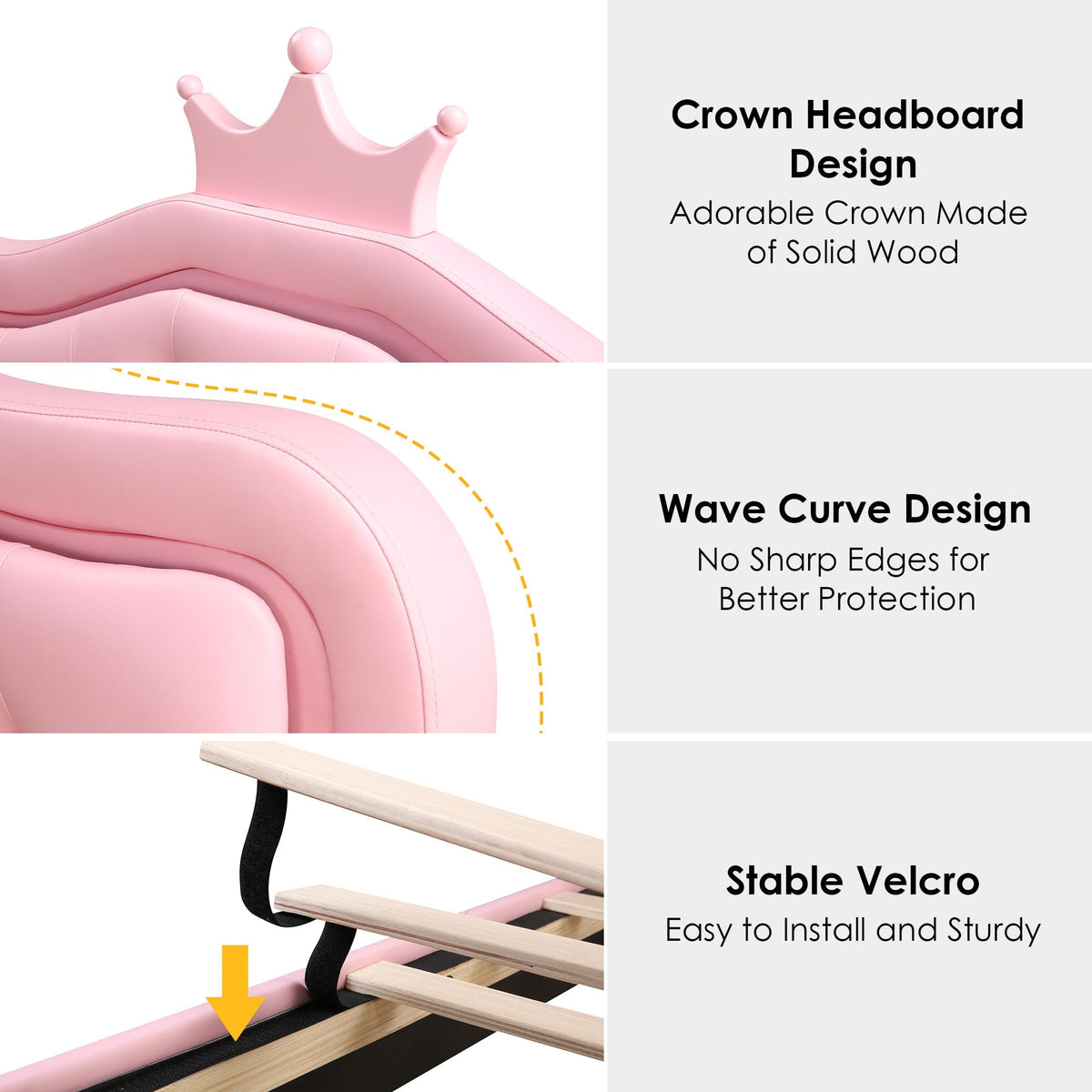 Pink Twin Upholstered Platform Bed Frame with Storage Drawer V500