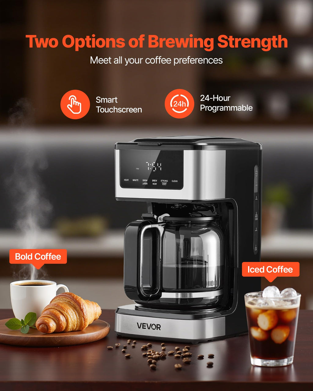 12 Cup Programmable Drip Coffee Maker with Touch Screen O502