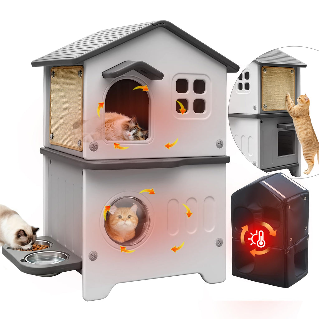 Insulated Outdoor Plastic Cat House with Cat Bowls J5156