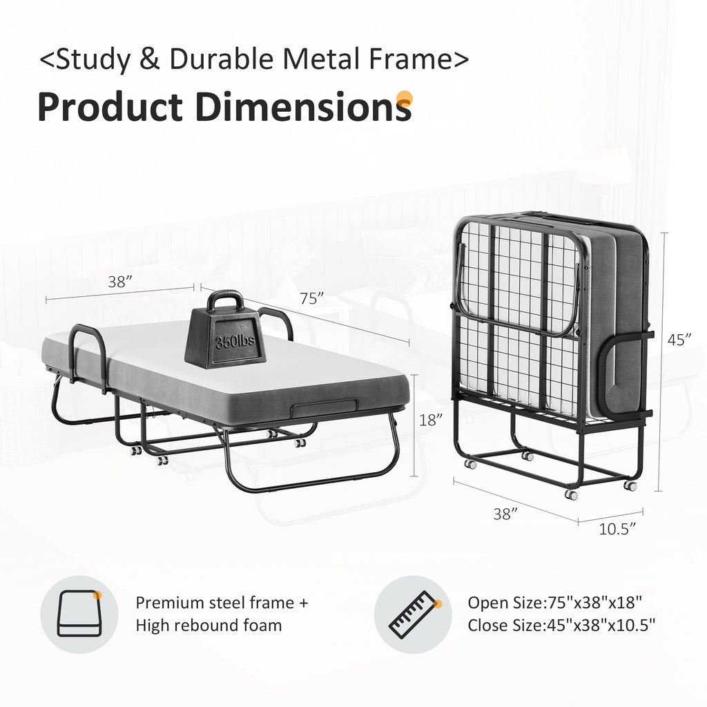 Twin Size Folding Bed with Memory Foam Mattress N422