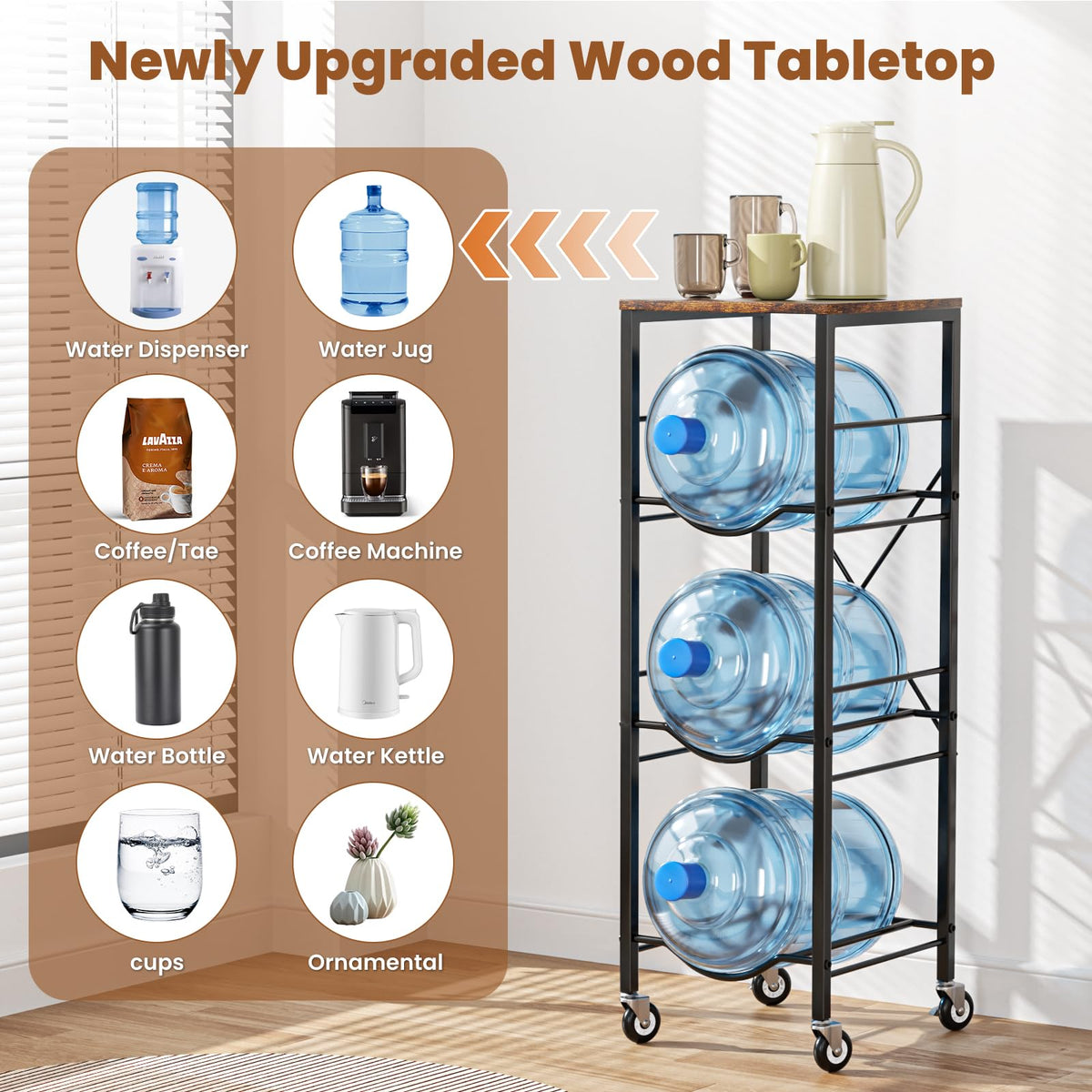 5 Gallon Water Jug Holder with Storage Shelves 3 Tier Y999