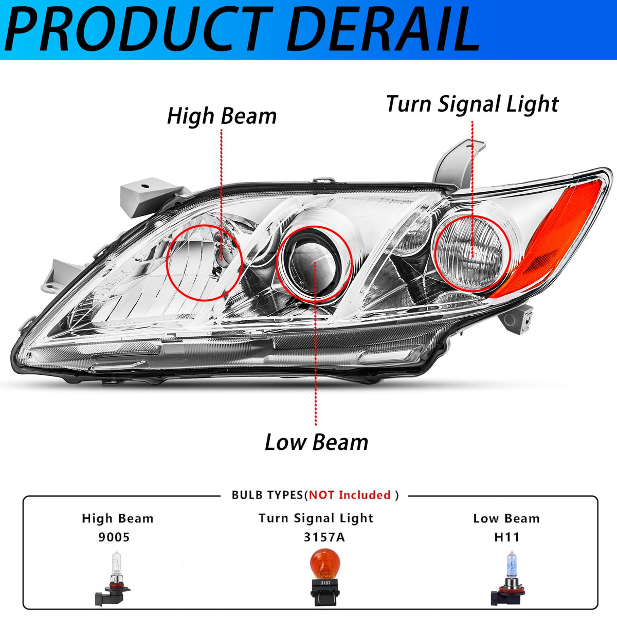 Headlights Assembly Pair Chrome Housing Amber Reflector Z5869
