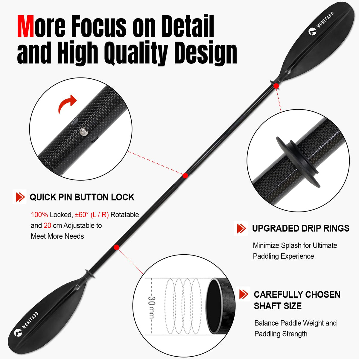 Adjustable Lightweight Carbon Fiber Kayak Paddle Z7265