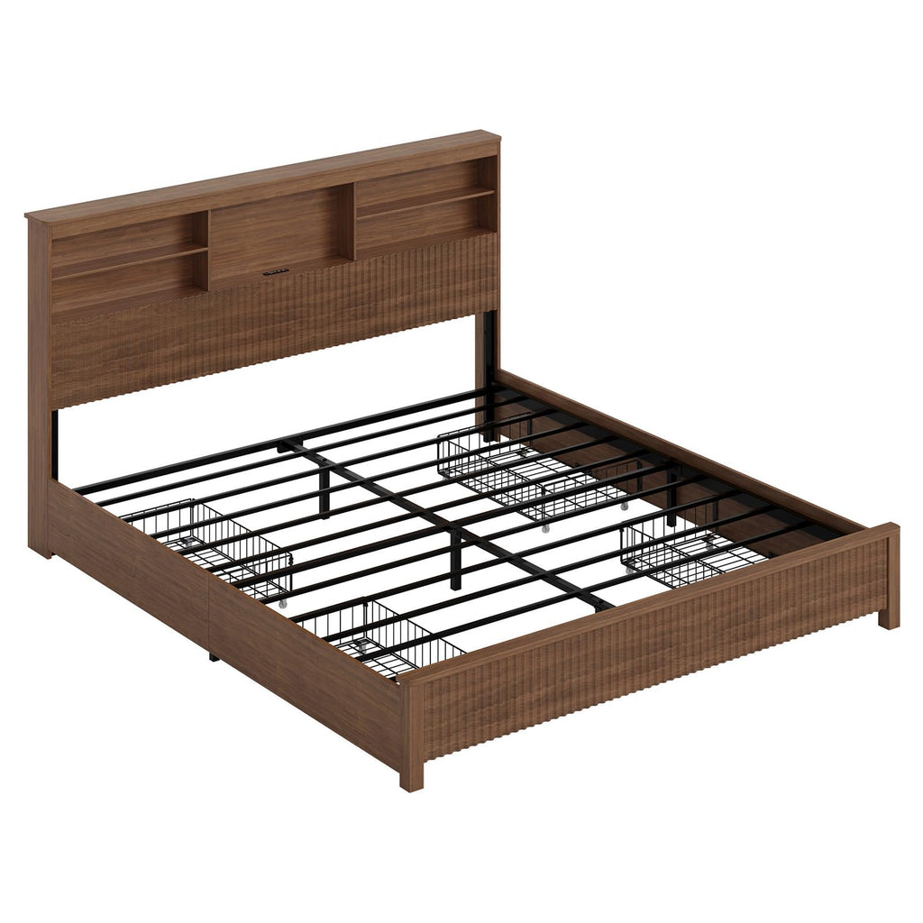 Queen Size Bed Frame with 4 Storage Drawers M221932
