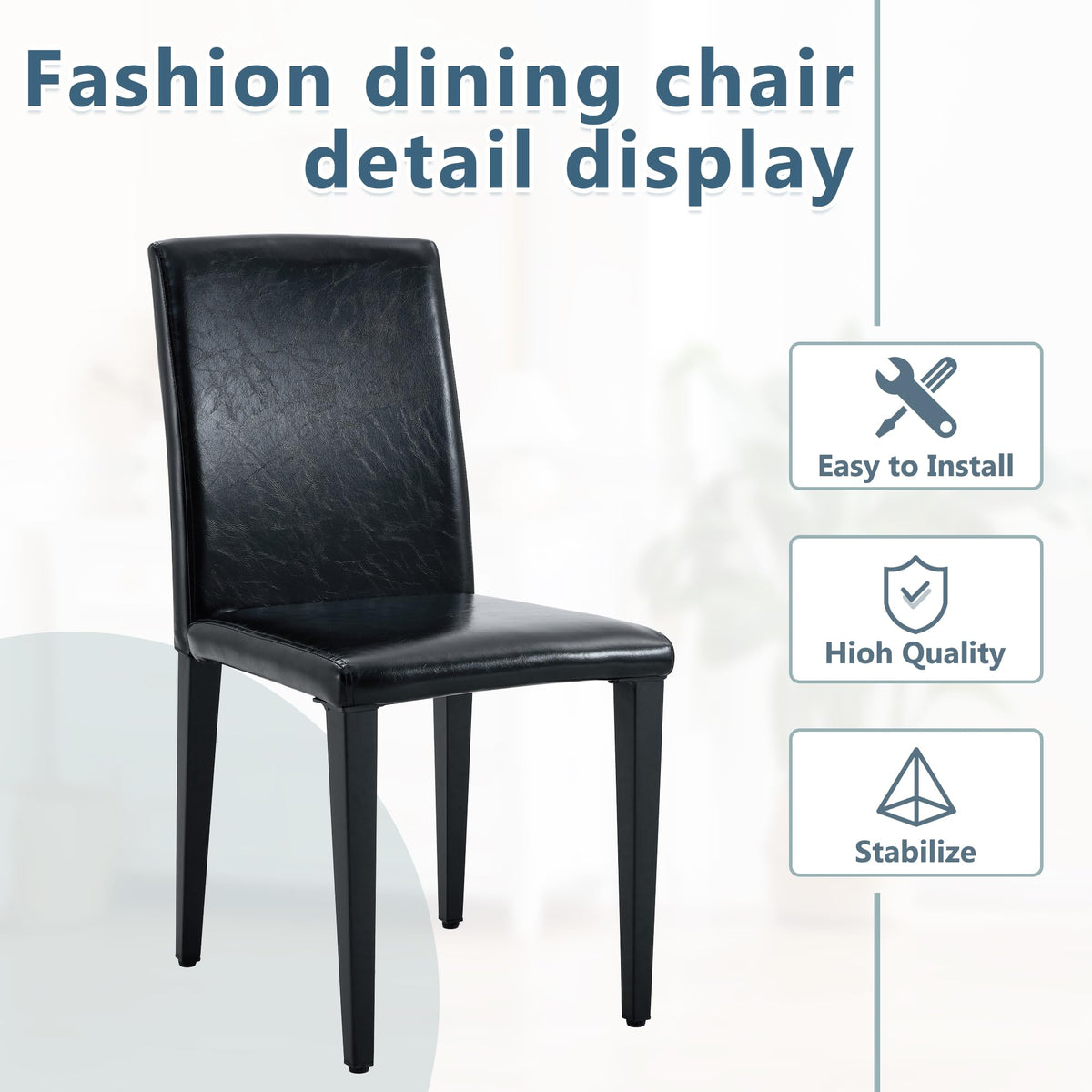 Black PU Leather Upholstered Dining Chairs Set of 2 with Metal Legs G461