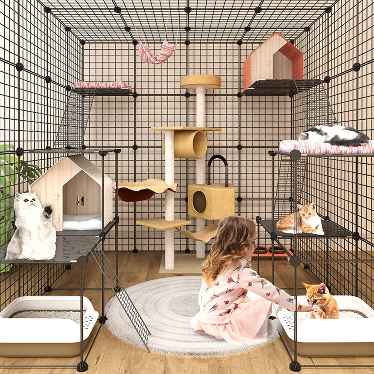 Metal Wire Cat Cage Indoor Playpen Kennel Crate C958