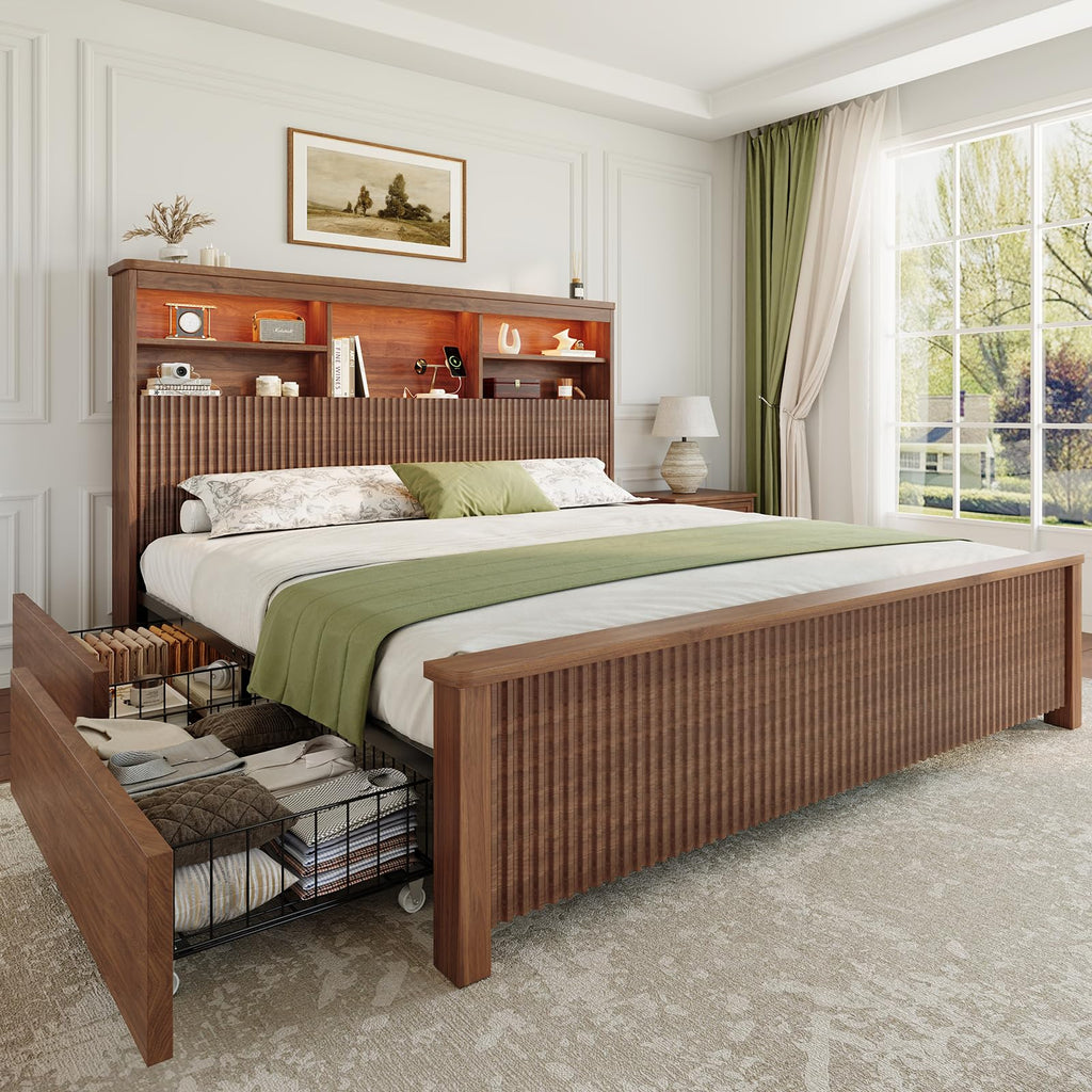 Queen Size Bed Frame with 4 Storage Drawers M221932