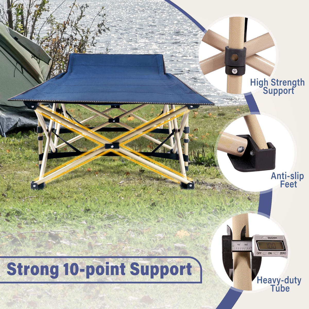 2-Pack Extra Wide Heavy Duty Folding Camping Cots Blue U489472