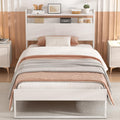White Metal Twin Bed Frame with 2-Tier Storage Headboard H5039