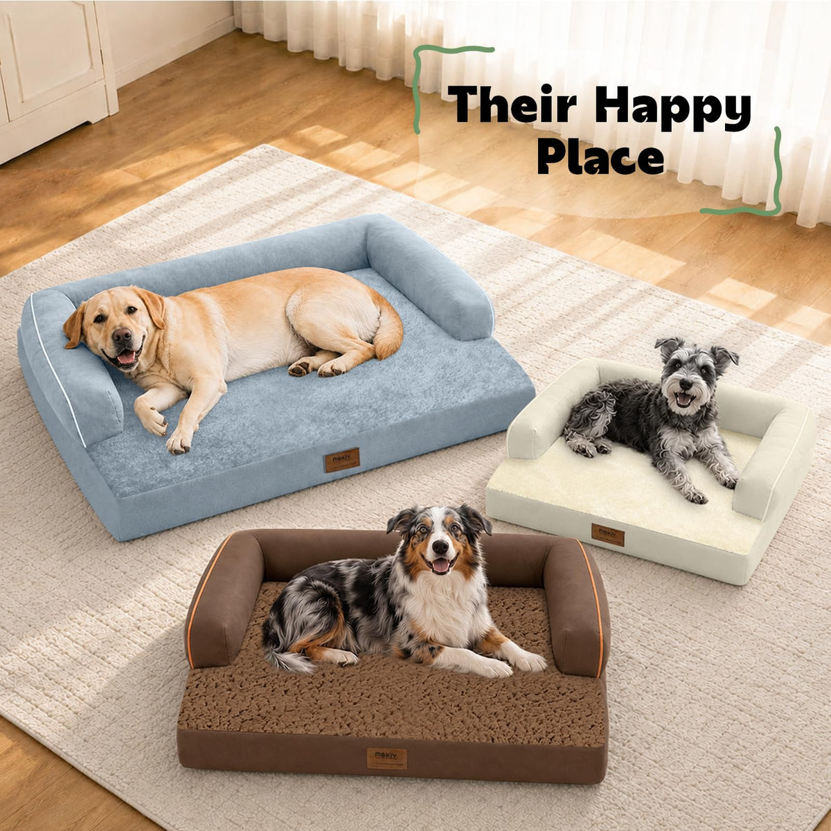 Washable Orthopedic Dog Bed with Bolster J350894