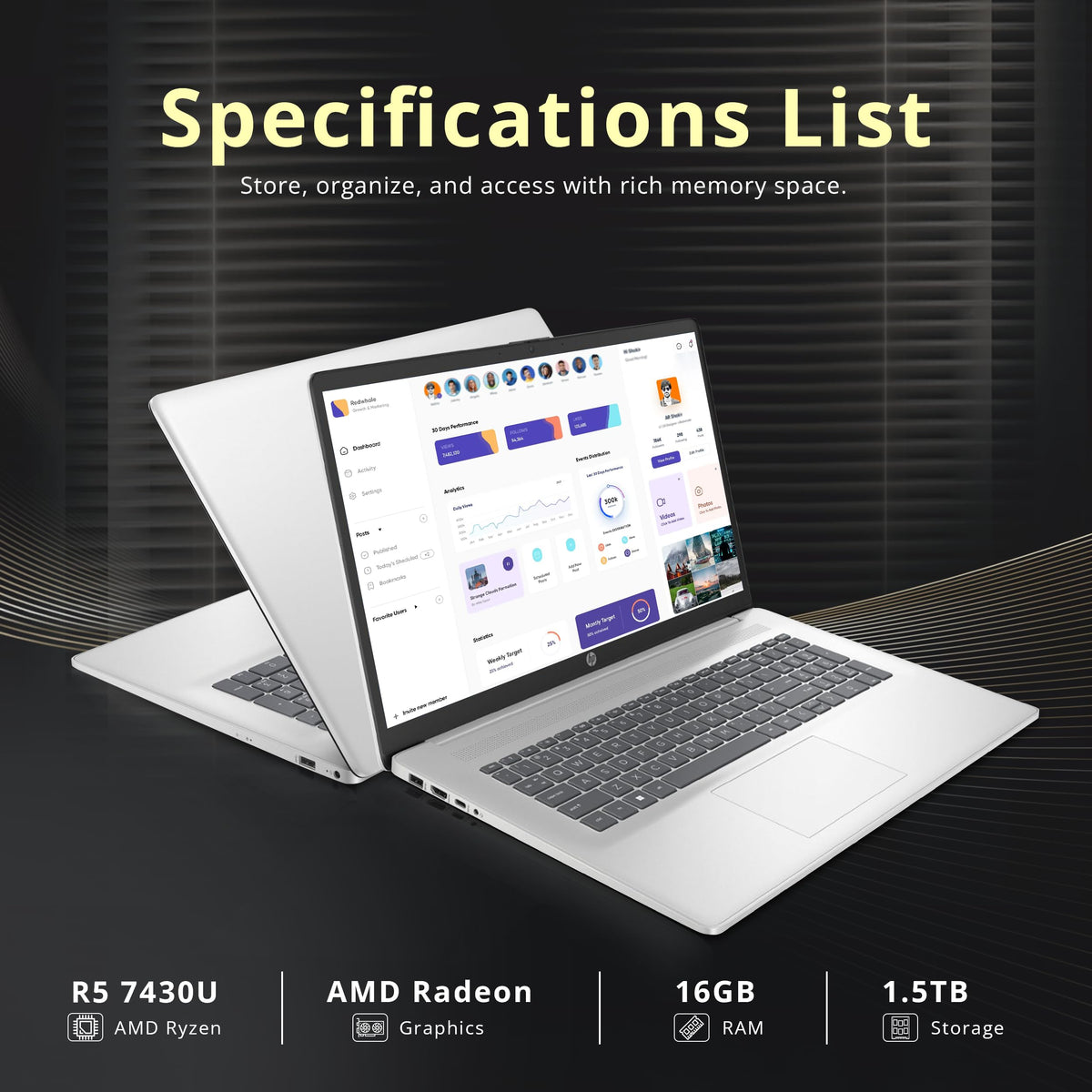 17.3" HD+ Touchscreen Laptop, AMD Ryzen 5, 16GB RAM, 1.5TB Storage, Silver P5808