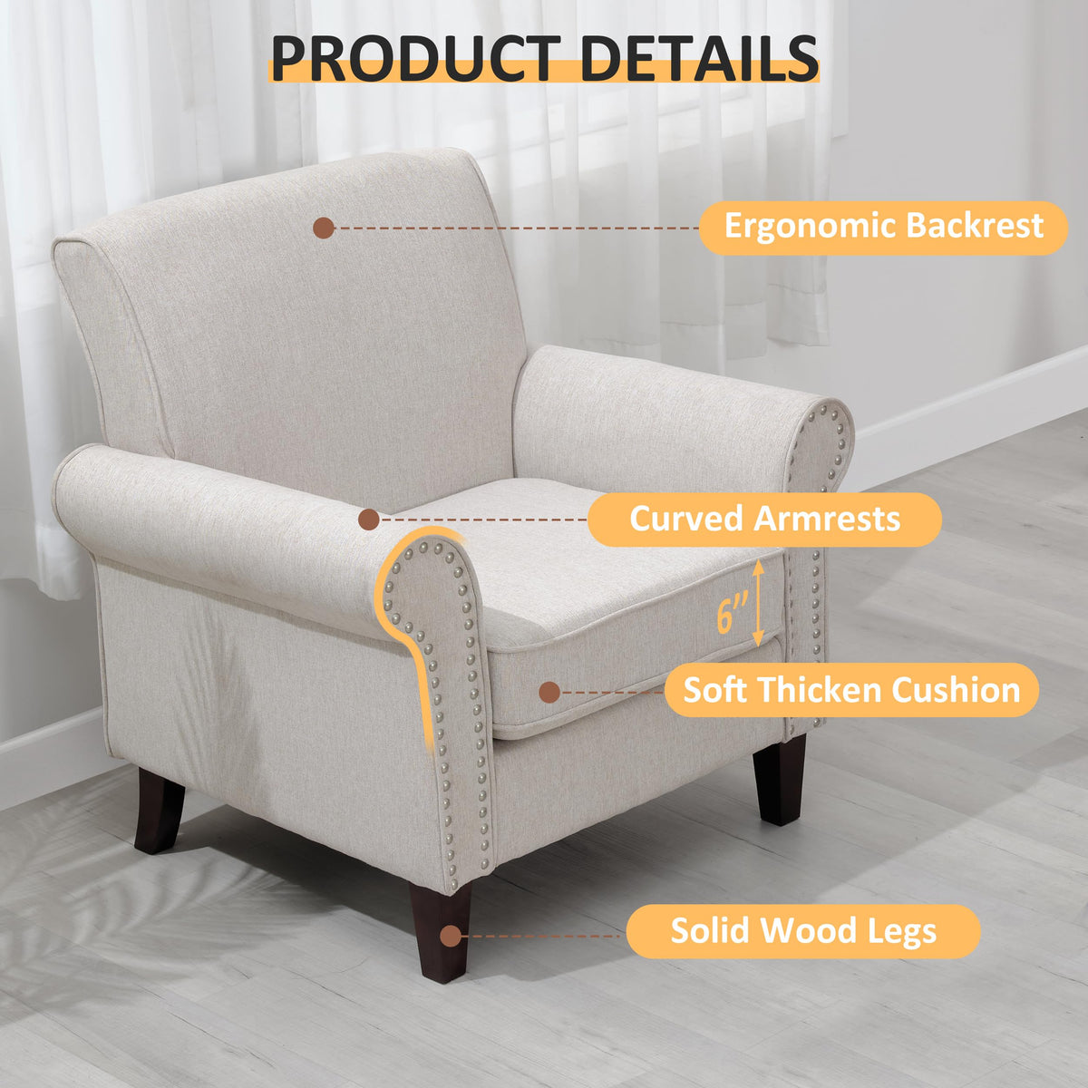 Beige Mid-Century Modern Accent Chairs Set of 2 B61963