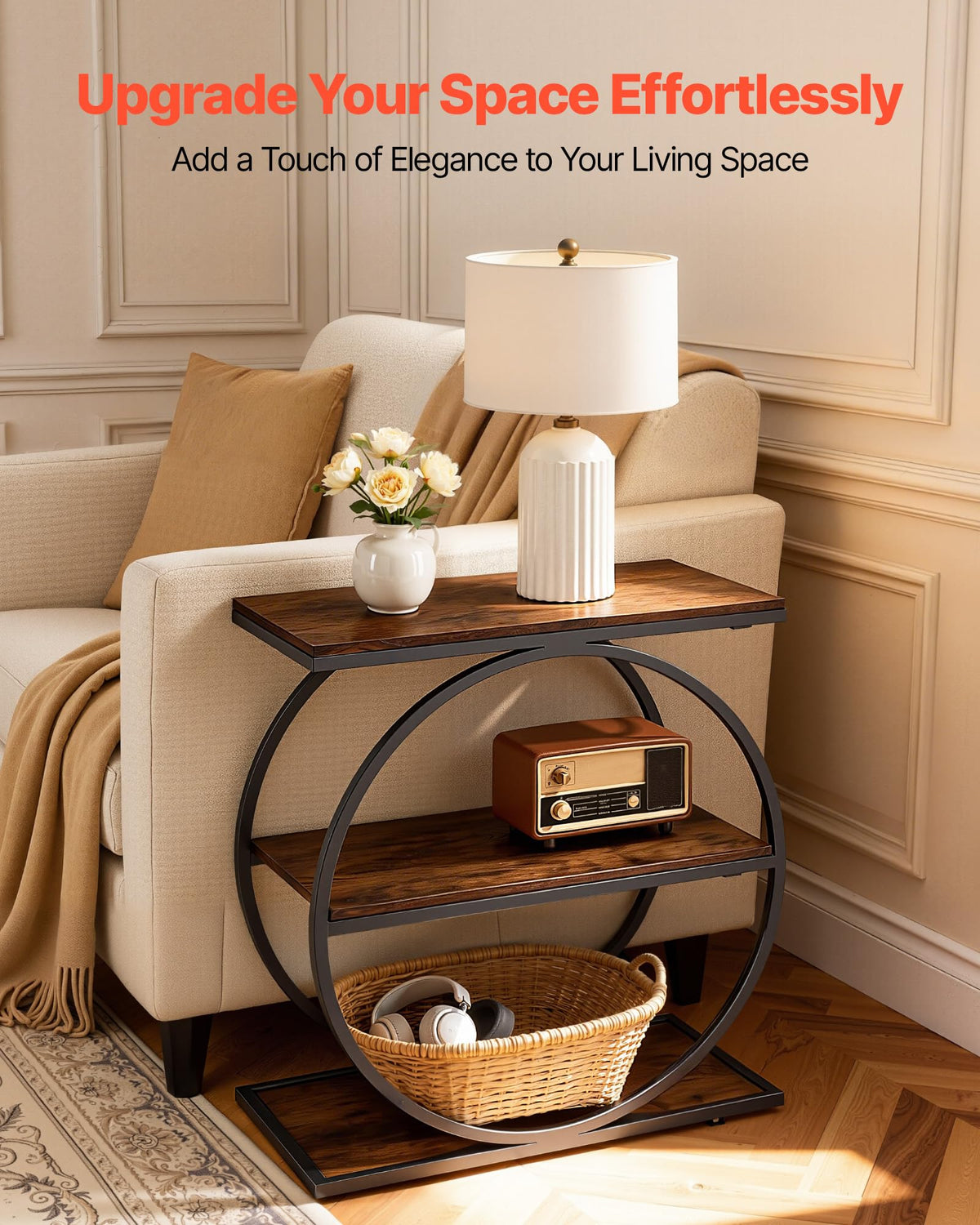 3-Tier Narrow Side Table with Open Storage Shelves Y4449
