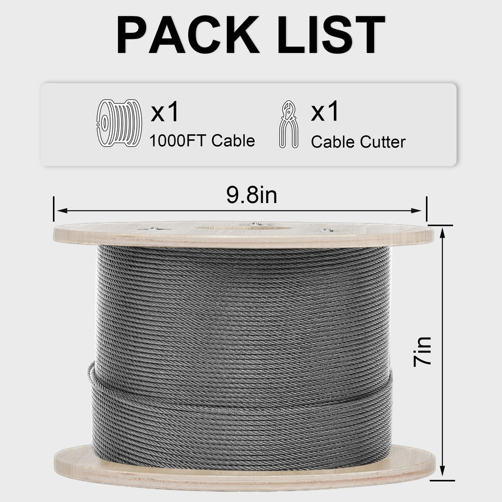 1000FT 1/8" T316 Stainless Steel Cable with Cutter H1045