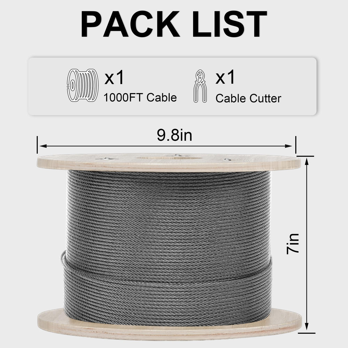 1000FT 1/8" T316 Stainless Steel Cable with Cutter H1045