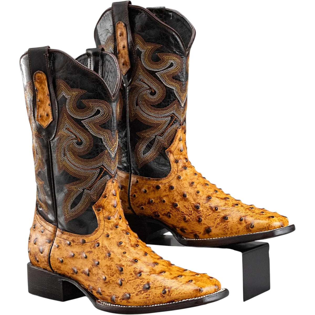 Men’s Genuine Leather Ostrich Print Square Toe Western Boots U9764