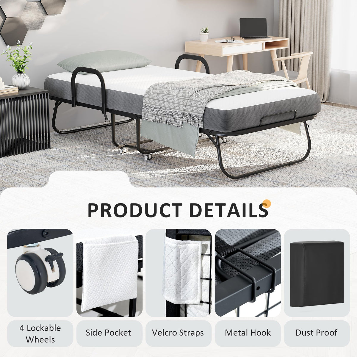 Twin Size Folding Bed with Memory Foam Mattress N422