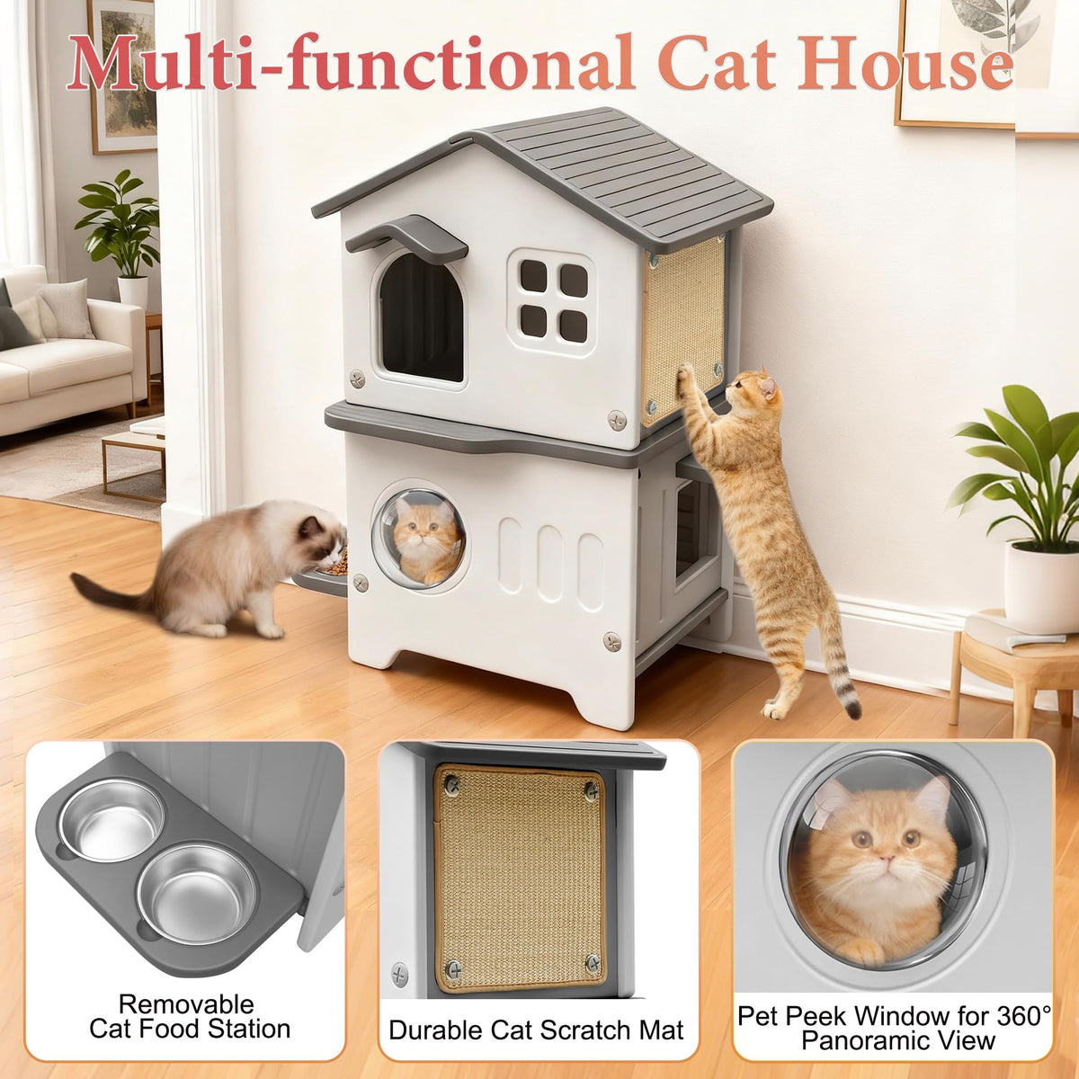 Insulated Outdoor Plastic Cat House with Cat Bowls J5156