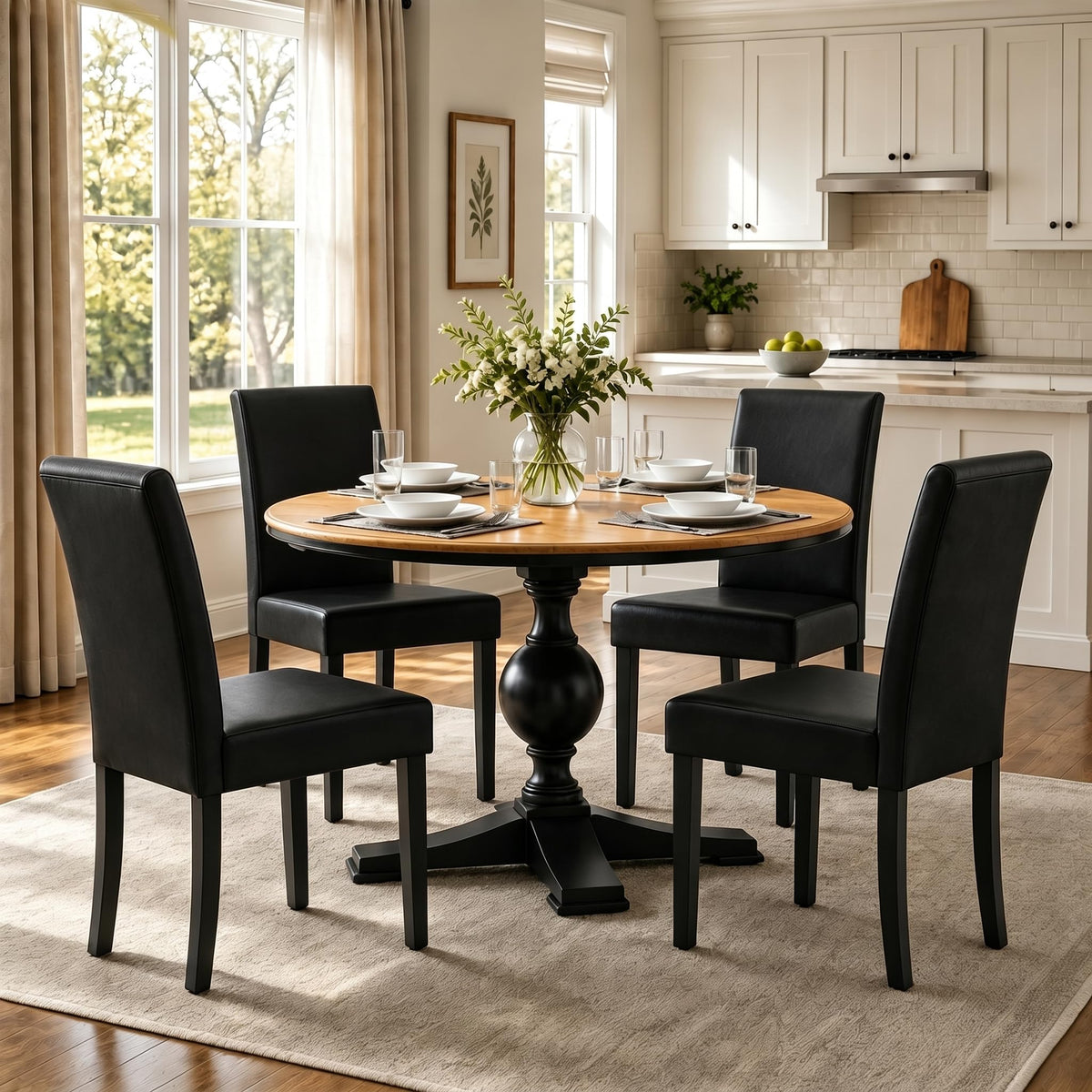 Dining Chairs Set of 4 Upholstered Black L358