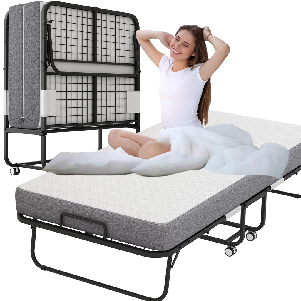 Folding Bed with 5" Memory Foam Mattress Twin Size Metal Frame A1970