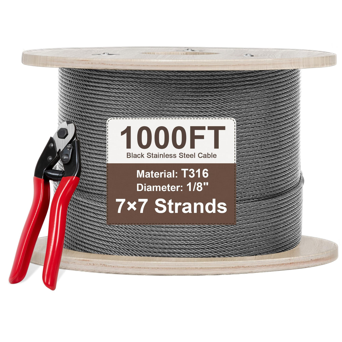 1000FT 1/8" T316 Stainless Steel Cable with Cutter H1045