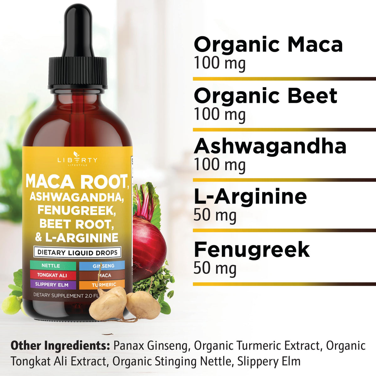 Organic Maca Root Liquid Drops with Ashwagandha 2oz X614