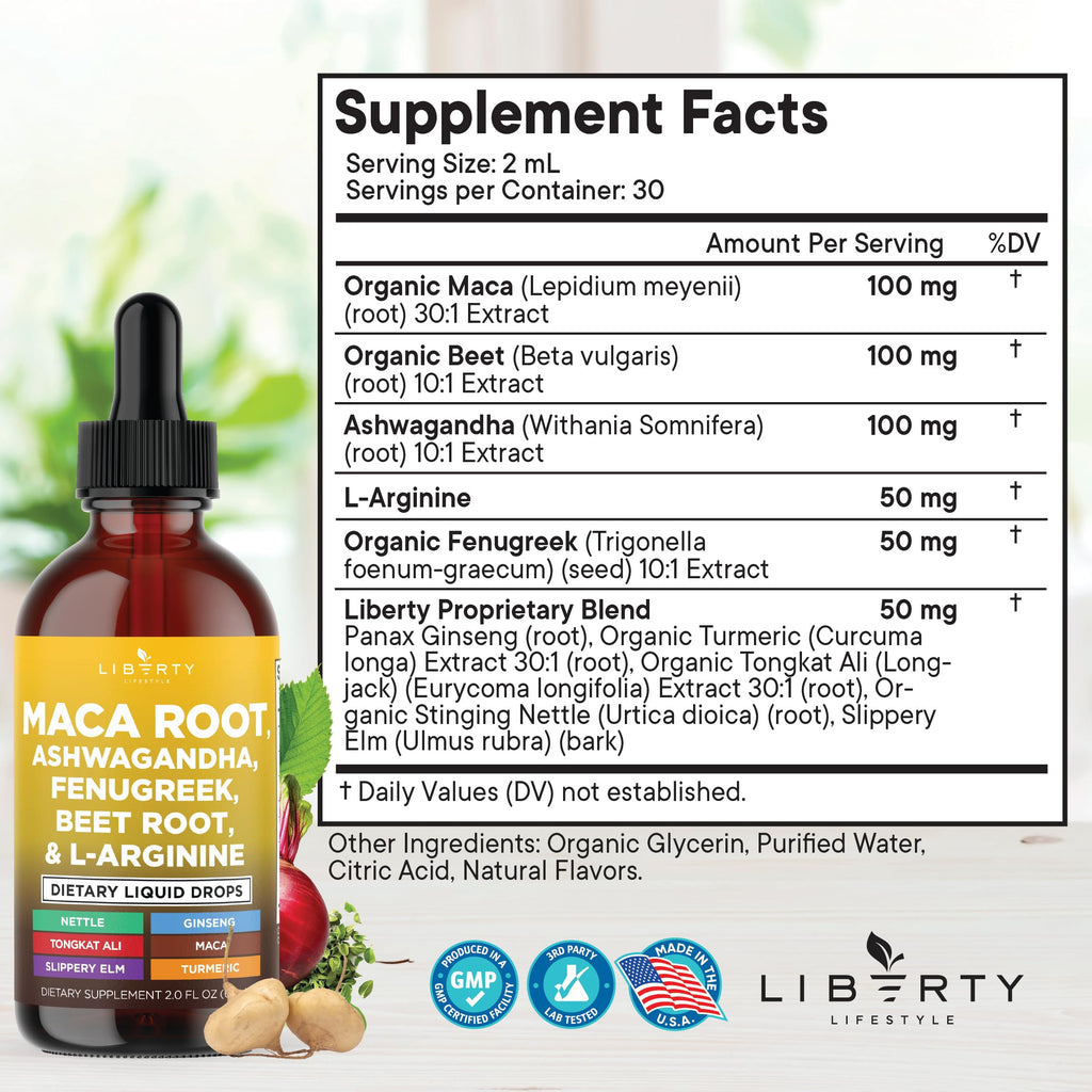 Organic Maca Root Liquid Drops with Ashwagandha 2oz X614
