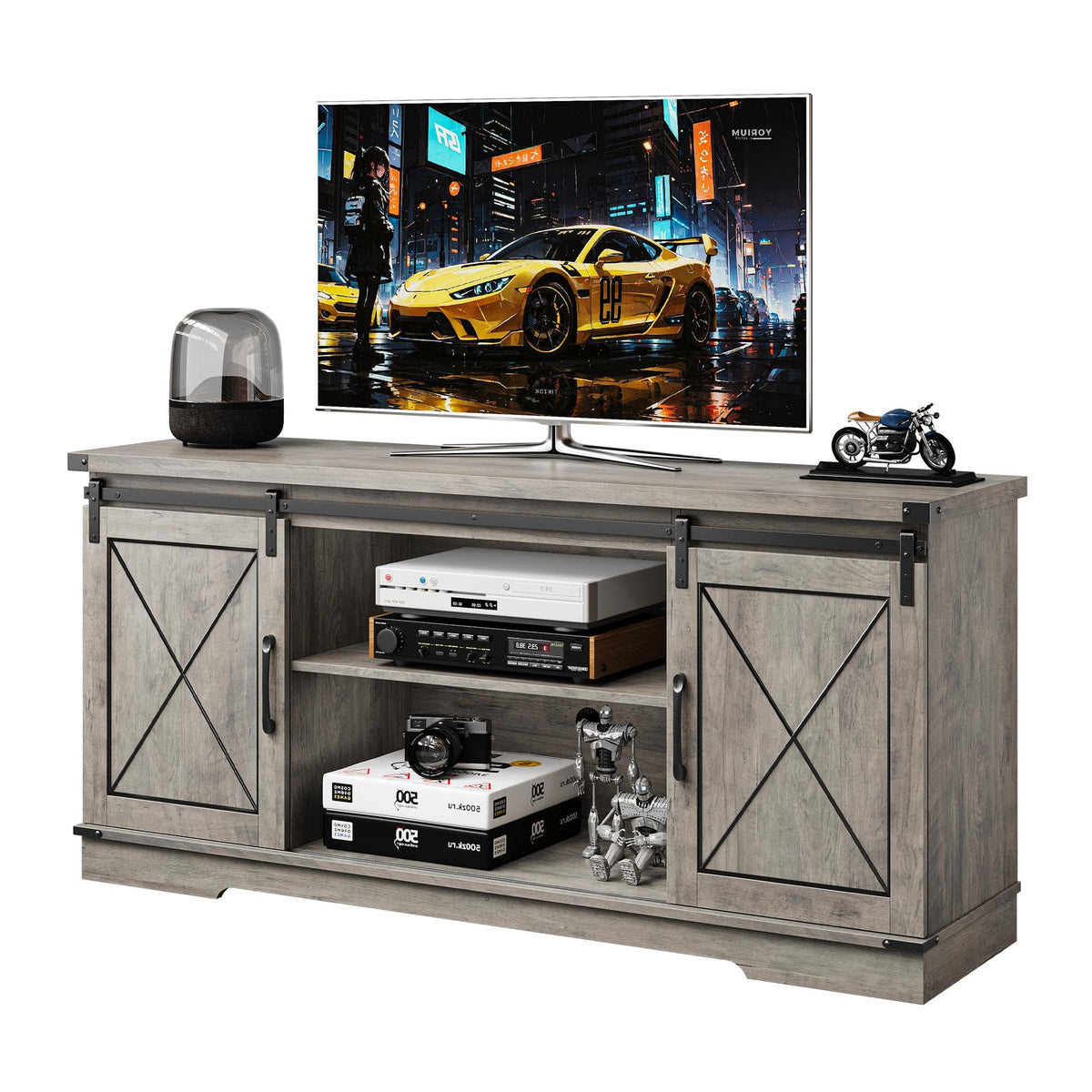 65" Rustic Farmhouse TV Stand with Sliding Barn Doors E356685