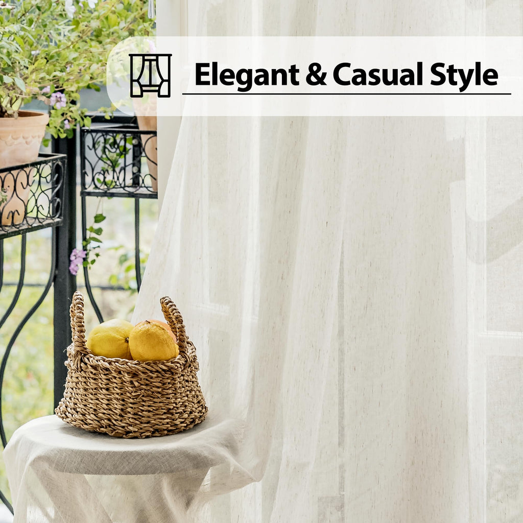 Natural Linen French Door Curtains 25x72 Inch Rod Pocket 2 Panels W819009