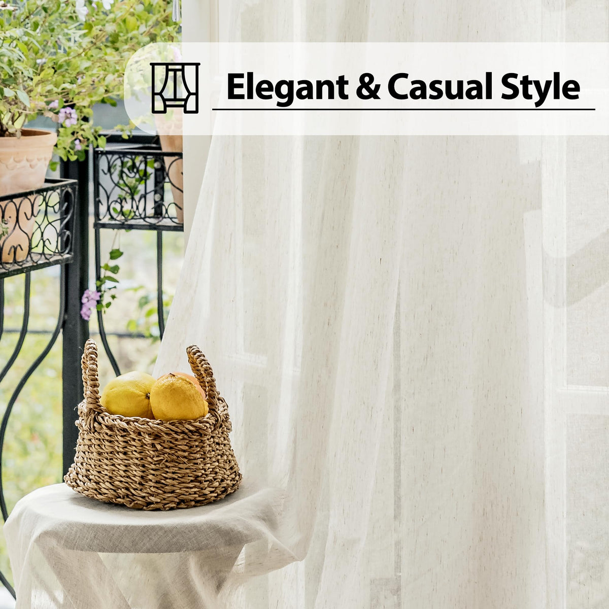 Natural Linen French Door Curtains 25x72 Inch Rod Pocket 2 Panels W819009