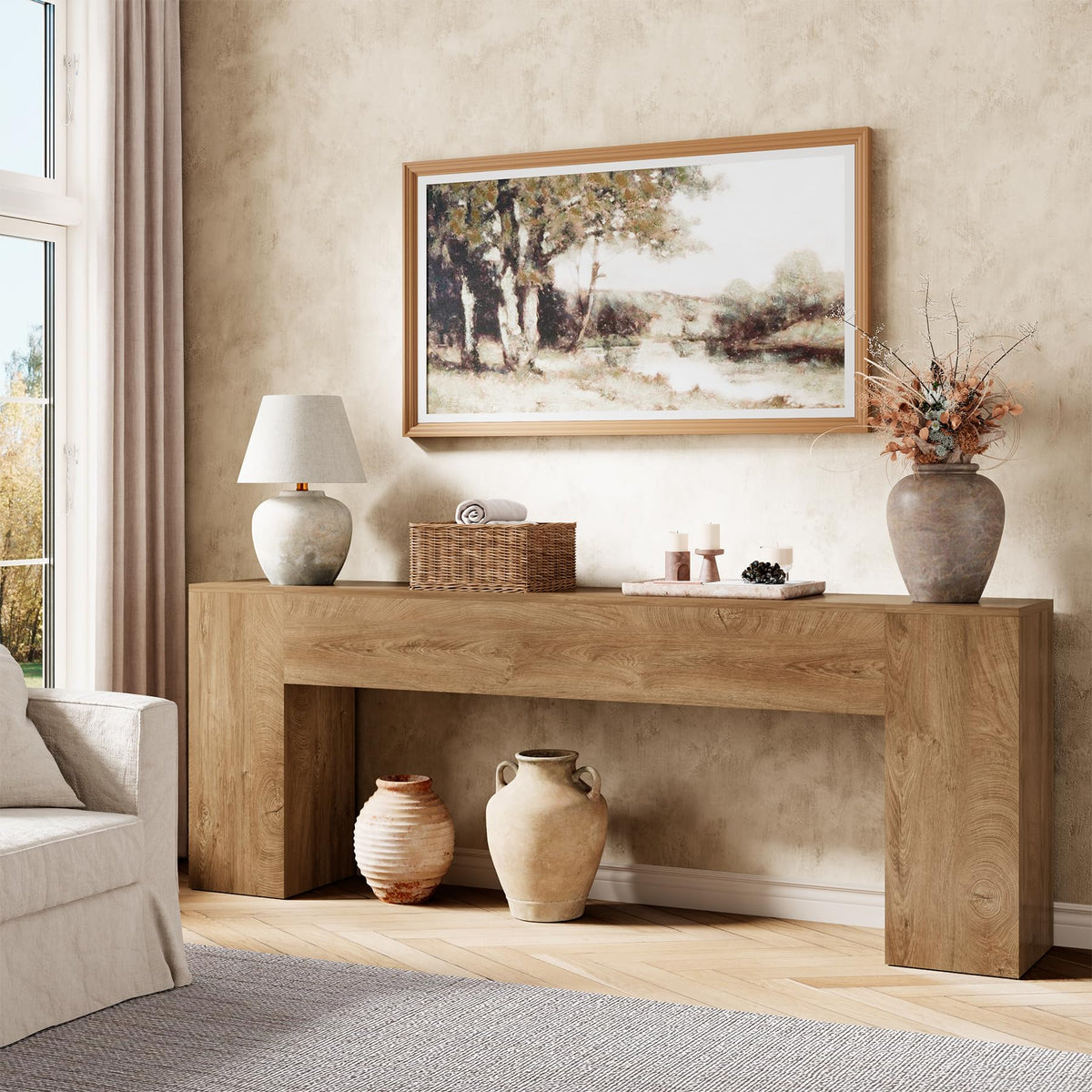 86-Inch Natural Oak Brown Console Table S494
