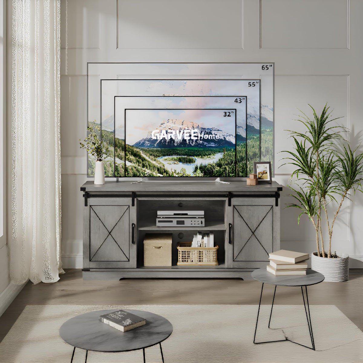 65" Rustic Farmhouse TV Stand with Sliding Barn Doors E356685