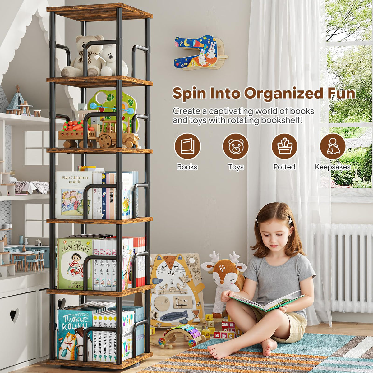 5-Tier Rotating Bookshelf with Safety Rails P35725