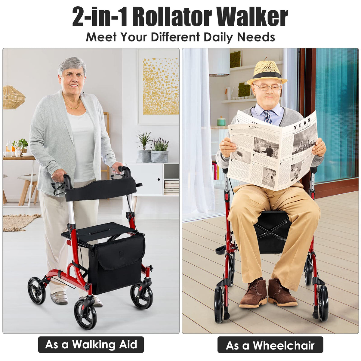 2-in-1 Aluminum Rollator Walker with Seat Z32250