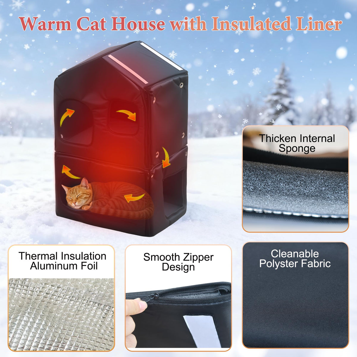 Insulated Outdoor Plastic Cat House with Cat Bowls J5156