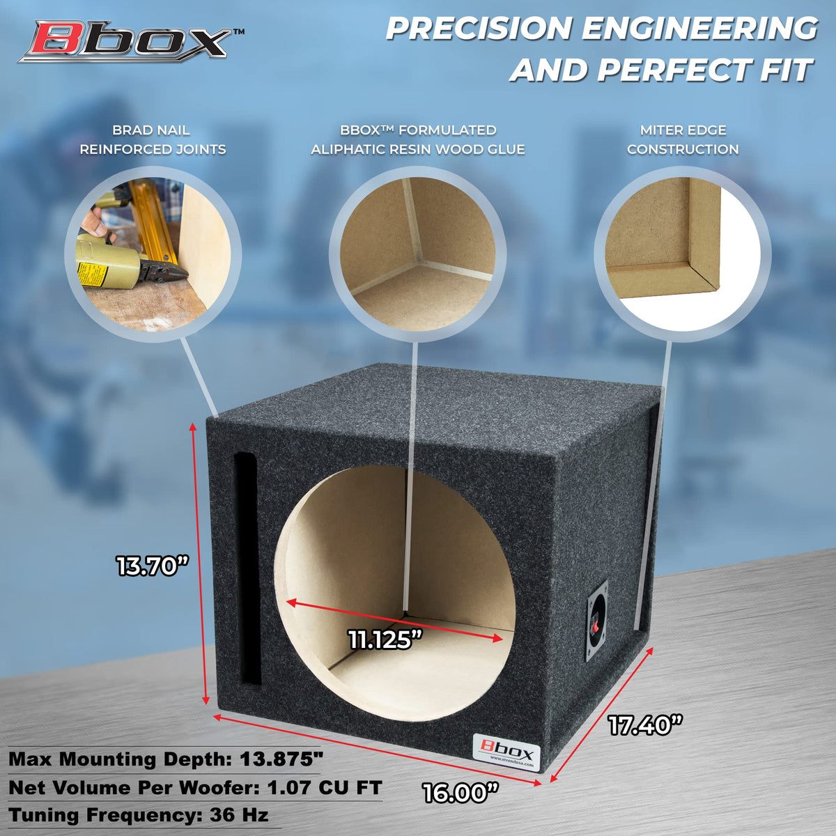 Single Vented 12 Inch Subwoofer Box with Nickel Finish Terminals U822195